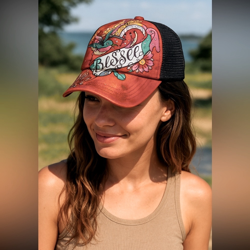 Stephanie Head Wear Blessed Trucker Hat. Y2K | Graffiti | EUC Women’s OS